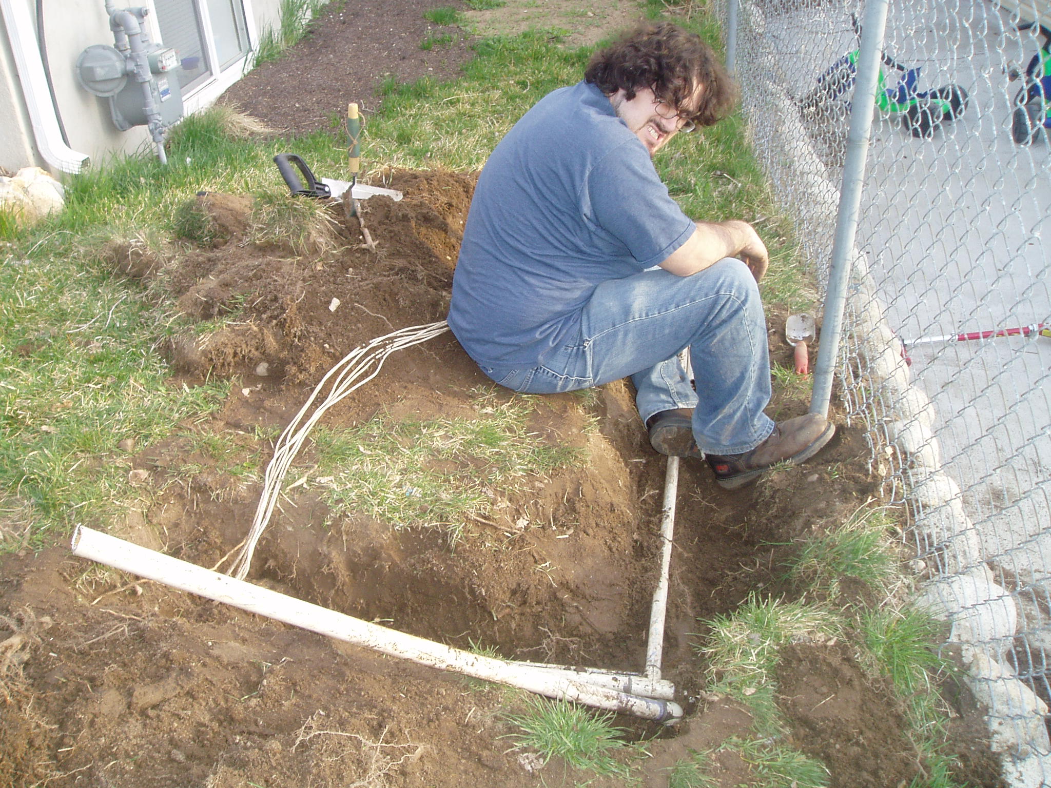 Yep, that's me working on the busted sprinkler line.