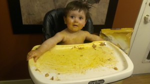 This is what happens when you let your infant feed himself.