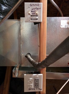 Outlets on two circuits we can use in a power outage with switches to toggle them.